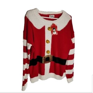 Major Label Sweater Women's Medium Ugly Christmas Santa Red White Sequins New